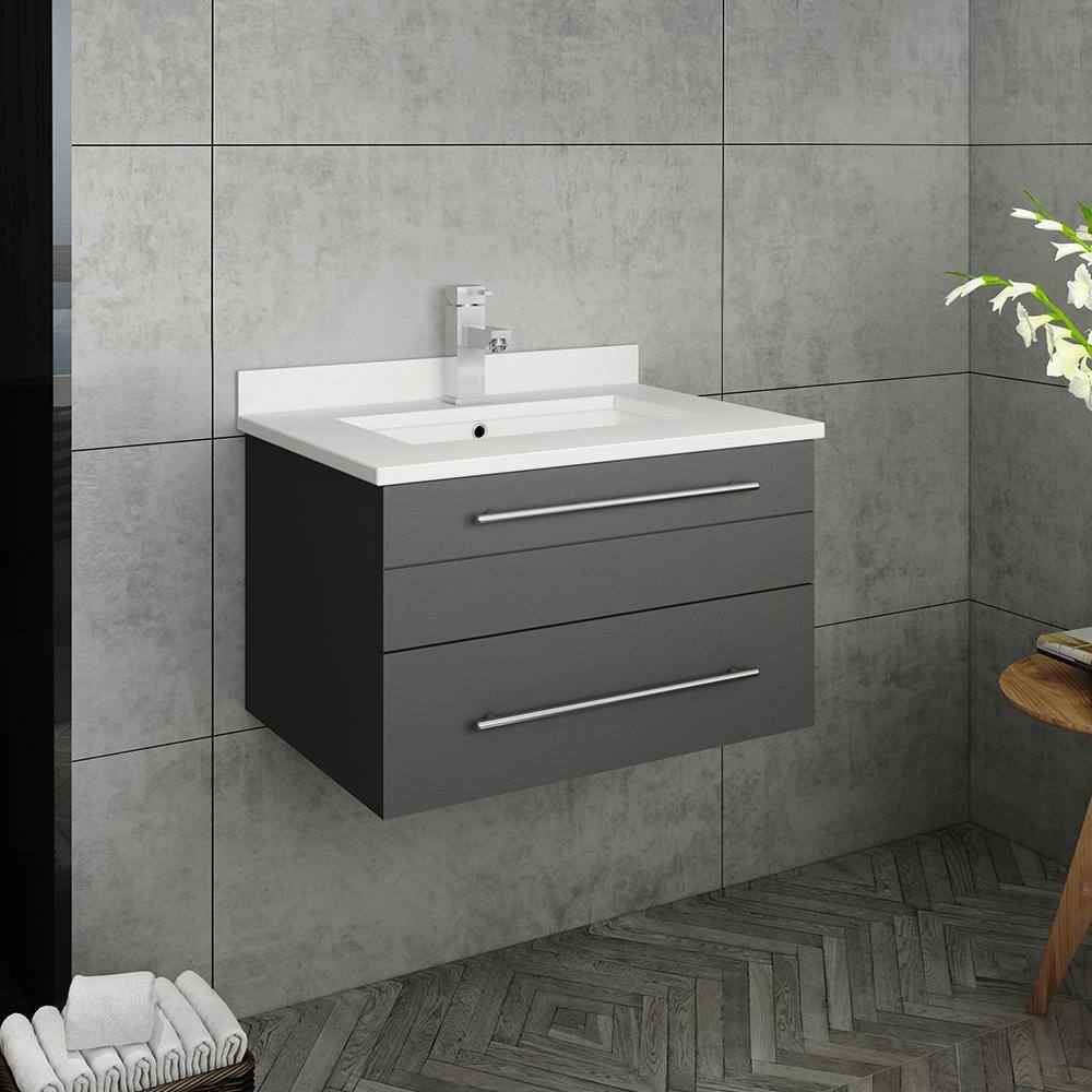 Lucera 24" Wall Hung Gray Quartz Top Modern Bathroom Vanity
