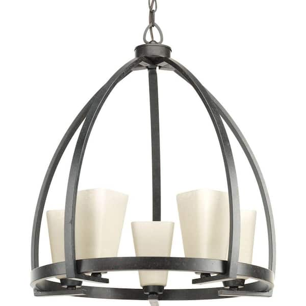 Progress Lighting Ridge Collection 5-Light Espresso Chandelier with Square Etched Watermarked Glass Shade