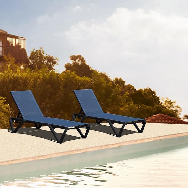 domi outdoor living 2-Piece Blue Aluminum Adjustable Outdoor Chaise Lounge