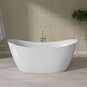 66 in. x 31.5 in. Acrylic Soaking Tub Flatbottom Free Standing Bathtub Chrome Anti-Clogging Drain in Glossy White