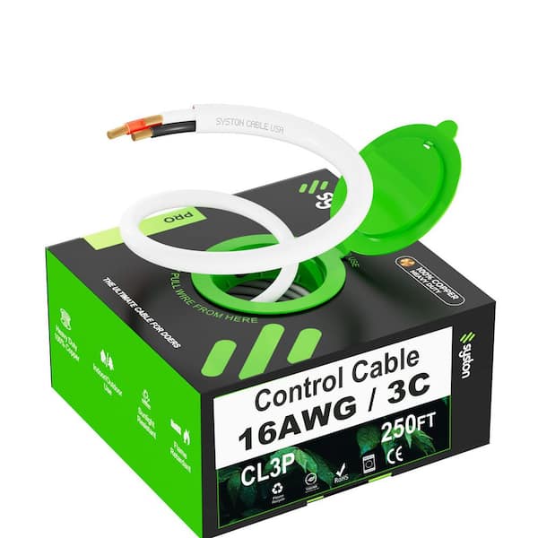 250 ft. 16/3 White CMP Plenum Rated Stranded-Unshielded Bare Copper Security/Alarm/Control/Sound Wire UV Resitant UL/ETL
