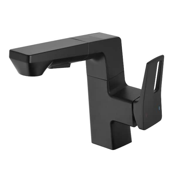 Single Handle Single Hole Bathroom Sink Faucet, LED Display Screen Pull Out Sprayer Bathroom Faucet in Matte Black
