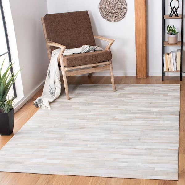 Studio Leather 3 ft. x 5 ft. Ivory/Light Gray Striped Monochrome Area Rug