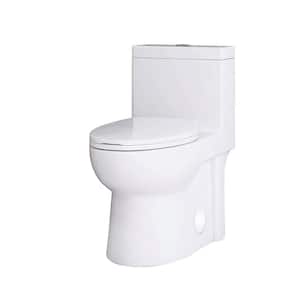 1-Piece 1.27 GPF Dual Flush Elongated Siphonic Jet Toilet in Glossy White Seat Included