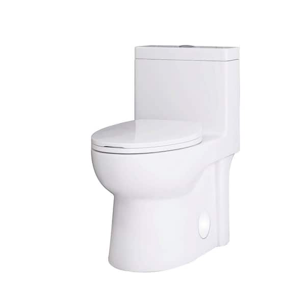 Teamson Kids 1-Piece 1.27 GPF Dual Flush Elongated Siphonic Jet Toilet in Glossy White Seat Included