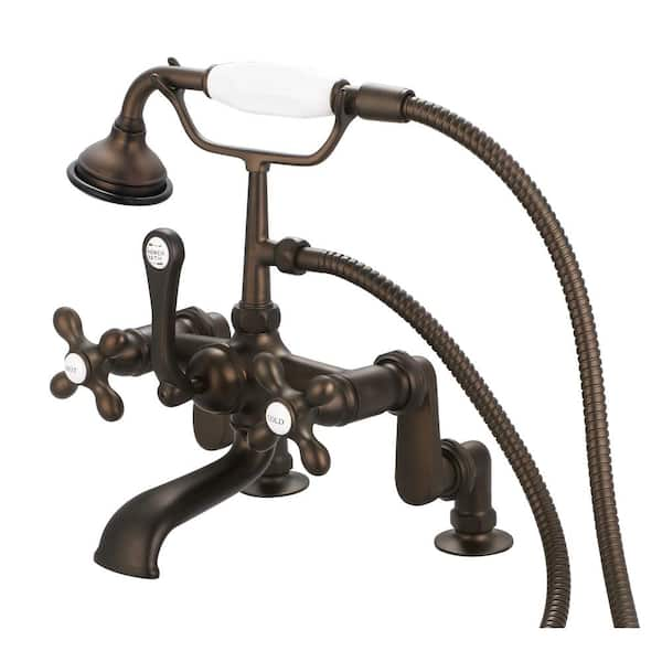 Water Creation 3-Handle Vintage Claw Foot Tub Faucet with Handshower and Cross Handles in Oil Rubbed Bronze