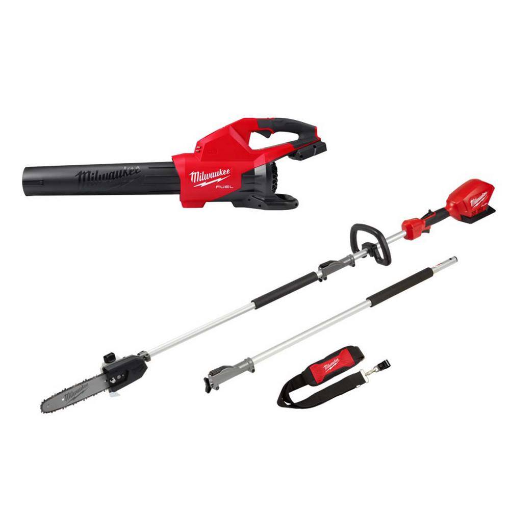 Milwaukee M18 FUEL Dual Battery 145 MPH 600 CFM 18V Lithium-Ion Brushless Cordless Blower w/M18 FUEL 10 in. QUIK-LOK Pole Saw -  2824-2825-20PS
