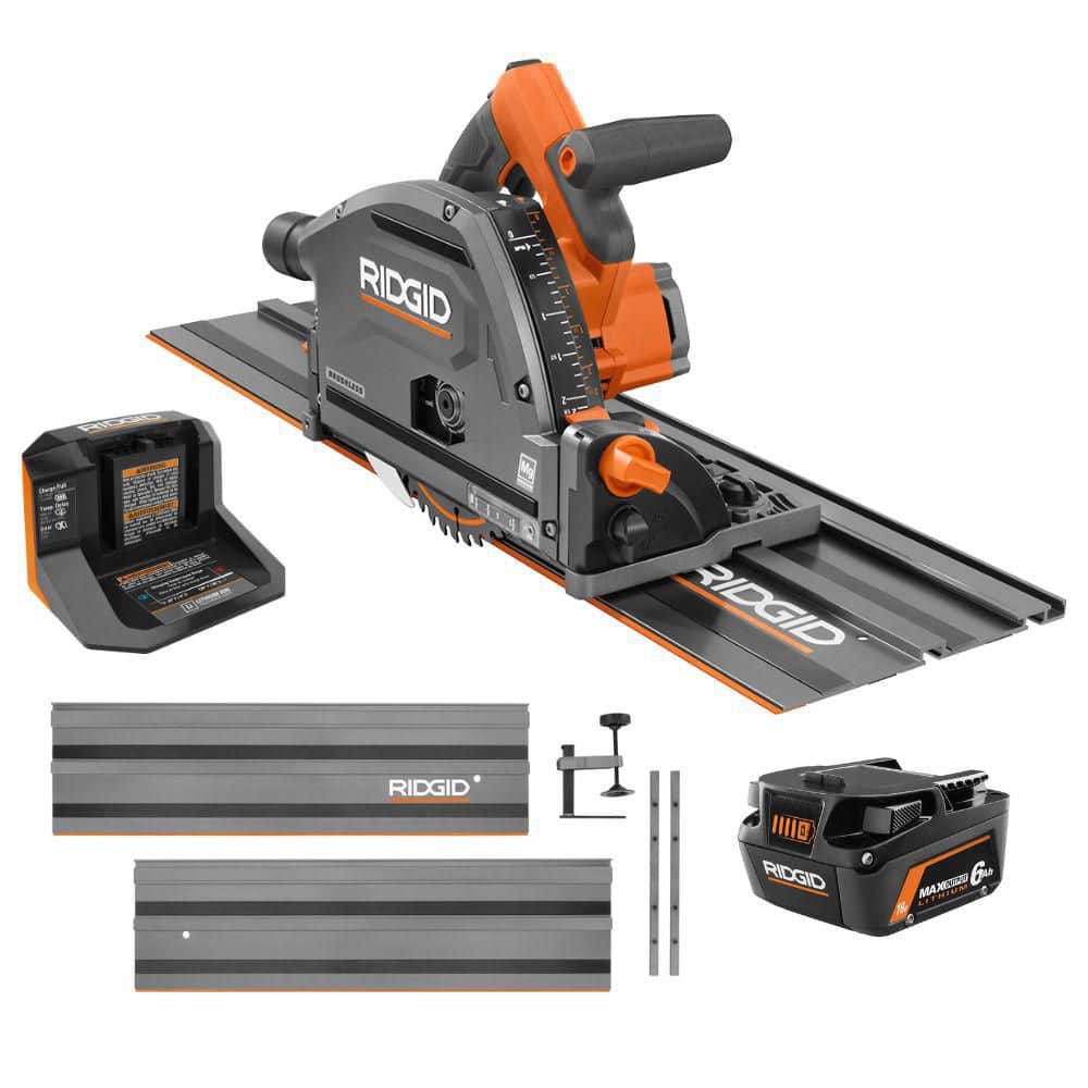 RIDGID 18V Brushless Cordless Track Saw Kit with 6.0 Ah Max Output Battery and Charger