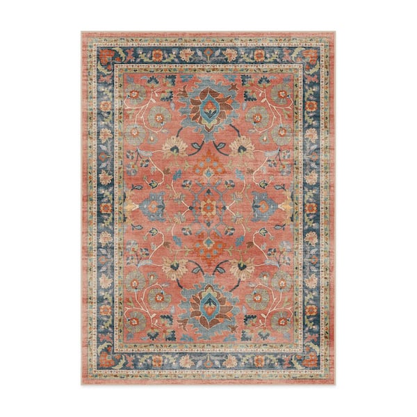 Machine Washable Rug with Standard Pad - Calabria Coral Multicolor 5 ft. x 7 ft.