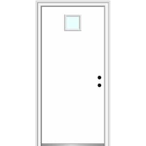 30 in. x 80 in. Classic Left-Hand Inswing 1-Lite Clear Primed Fiberglass Smooth Prehung Front Door on 6-9/16 in. Frame