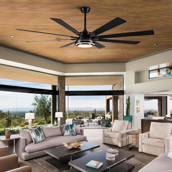 72 in. Indoor Integrated LED Matte Black Large Smart Ceiling Fan with Remote Control