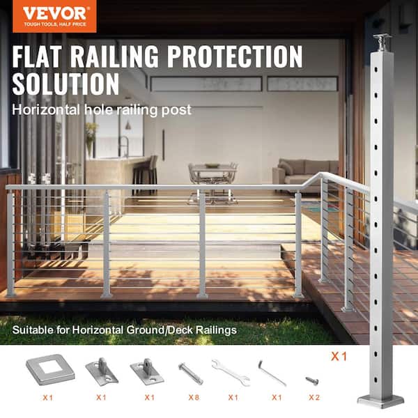 Cable Railing Post 42 in. x 1.97 in. x 1.97 in. Stair Railing Kit w/Mounting Bracket Stainless Stair Handrail for Stair