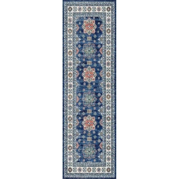 2 ft. x 8 ft. Blue Medallion Washable Area Rug
