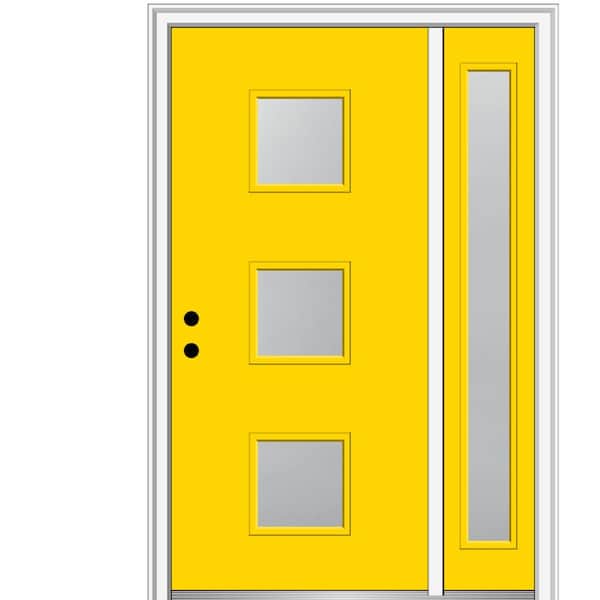 MMI Door 51 in. x 81.75 in. Aveline Frosted Right-Hand 3-Lite Modern Painted Fiberglass Smooth Prehung Front Door w/ Sidelite