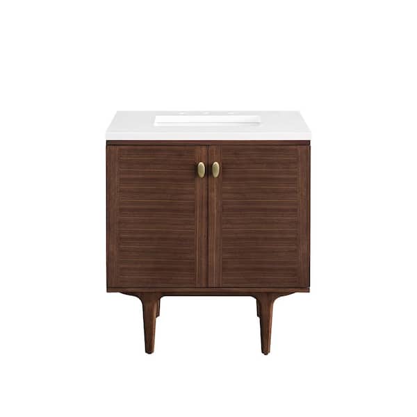 James Martin Vanities Amberly 30.0 in. W x 23.5 in. D x 34.7 in. H Bathroom Vanity in Mid-Century Walnut with White Zeus Quartz Top