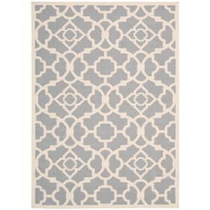 Lovely Lattice Gray 10 ft. x 13 ft. Floral Farmhouse Indoor/Outdoor Patio Area Rug