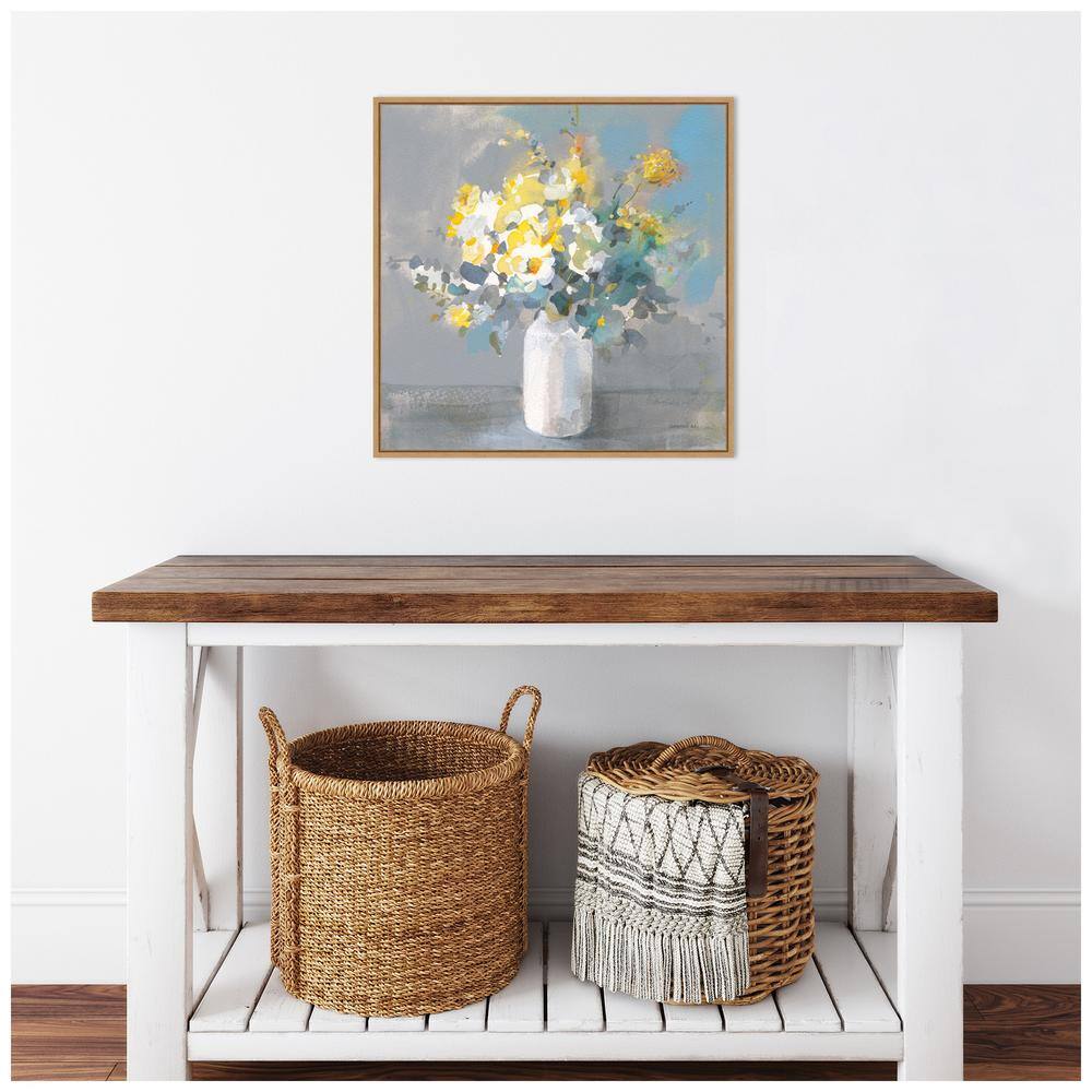 Touch of Spring I White Vase Canvas Art with Maple Frame