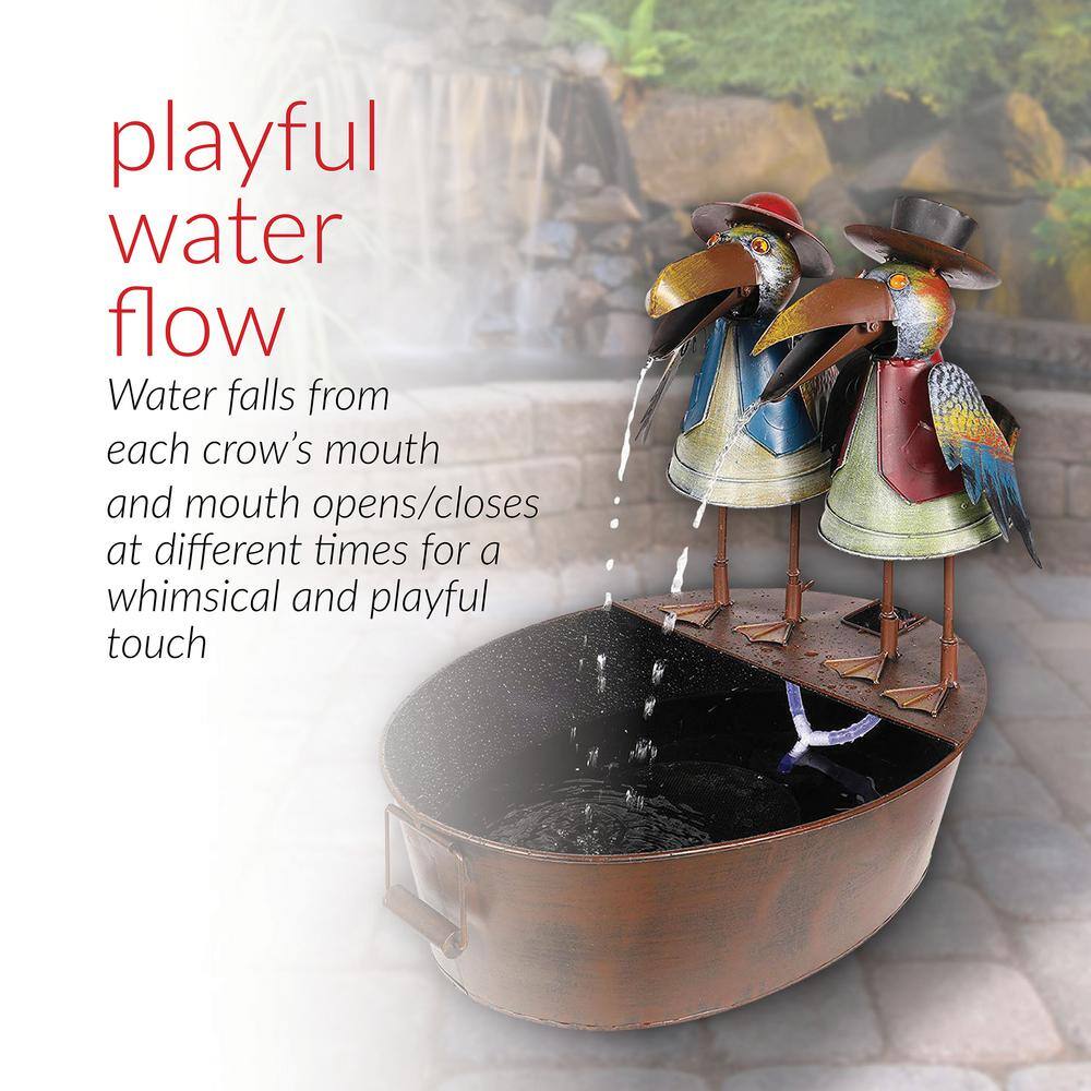 Rustic Metal Crow Duo Outdoor Water Fountain, 20" Brown