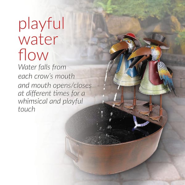 Alpine Corporation - 20 in. Tall Outdoor Metal Crow Water Fountain Yard Art Decor