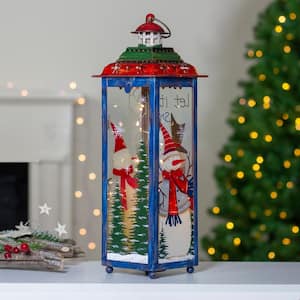 15 in. Red White and Green "Snow" Christmas Lantern