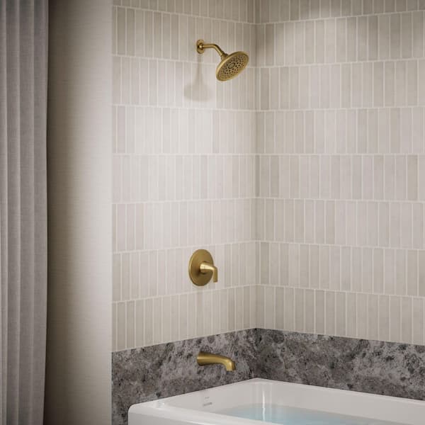 Cursiva Single-Handle 3-Spray Tub and Shower Faucet 1.75 GPM in Vibrant Brushed Moderne Brass (Valve Included)