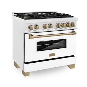 Autograph Edition 36 in. 6 Burner Dual Fuel Range in Fingerprint Resistant Stainless, White Matte and Champagne Bronze