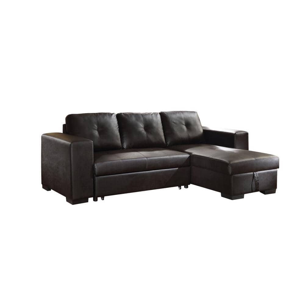 Lloyd Twin-Size Tufted Black Faux Leather Sectional with Storage