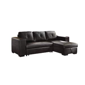 Lloyd 97 in. Black PU Faux-Leather 4-Seater Twin Sleeper Sectional Sofa Bed with Square Arms