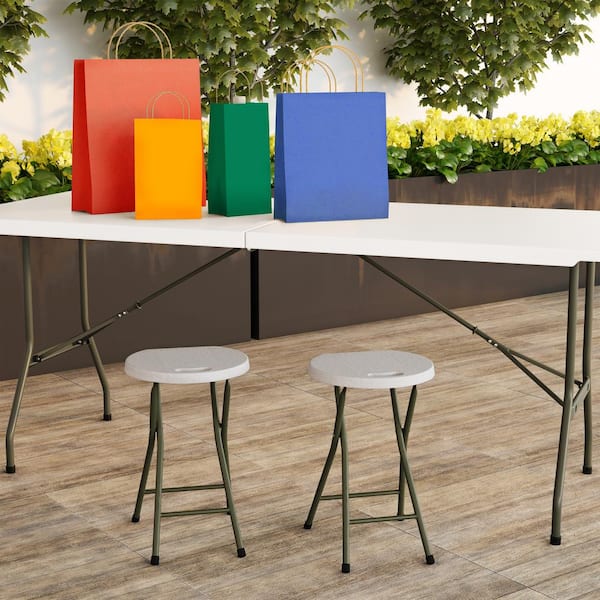 Lavish Home Folding Stools with Metal Legs, 18 in. Backless Portable Chairs for Indoor or Outdoor Use, White/Gray (Set of 2)