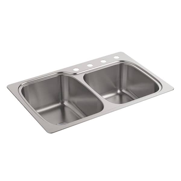 KOHLER Verse Drop-In Stainless Steel 33 in. 4-Hole Double Bowl Kitchen Sink