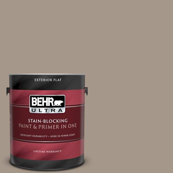 BEHR ULTRA 1 gal. #UL140-7 Studio Taupe Flat Exterior Paint and Primer in One