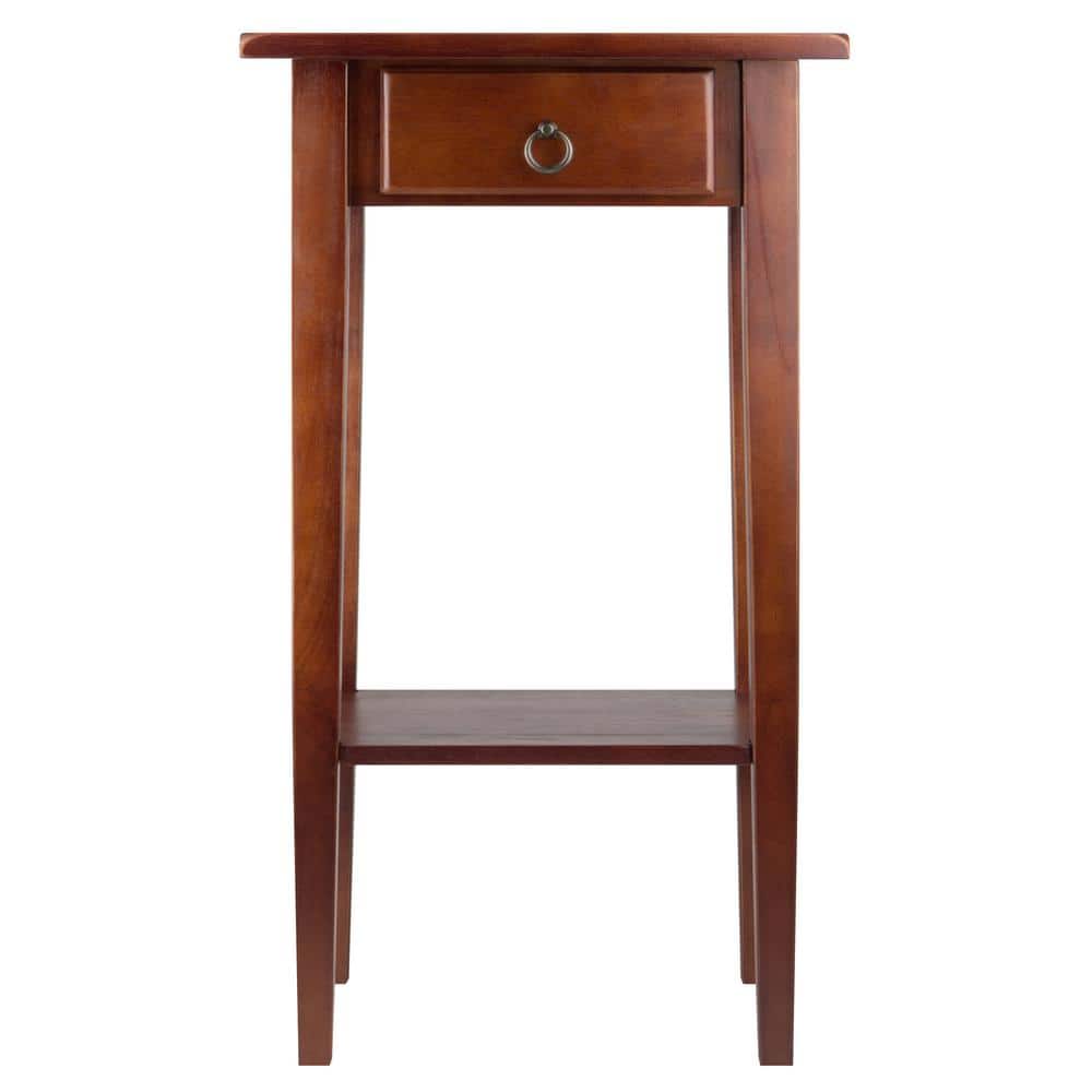Transitional Regalia 29.5" Walnut Wood & Stone Accent Table with Storage