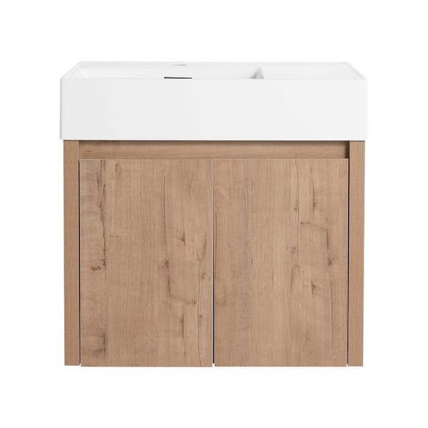 23.6 in. W x 18.1 in. D x 22.4 in. H Wall-Mounted Bath Vanity in Light Brown with White Resin Vanity Top