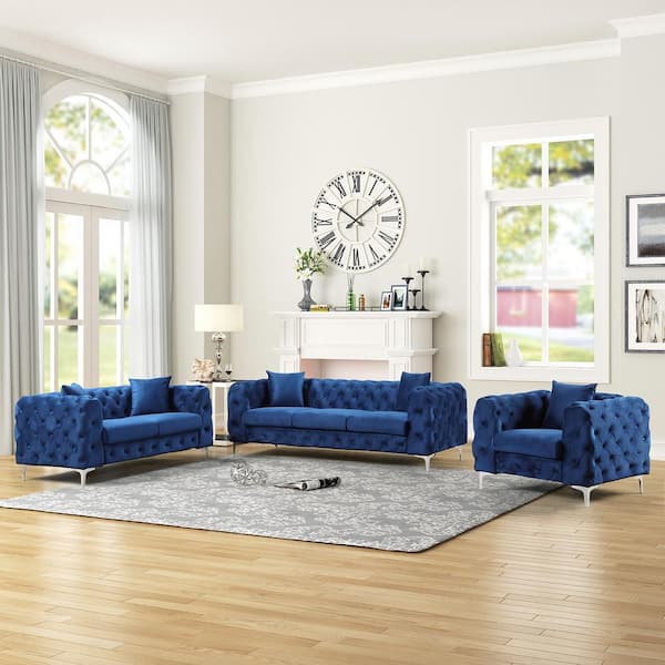 Blue Sofa with Blue Seat Cushions - Contemporary - Living Room