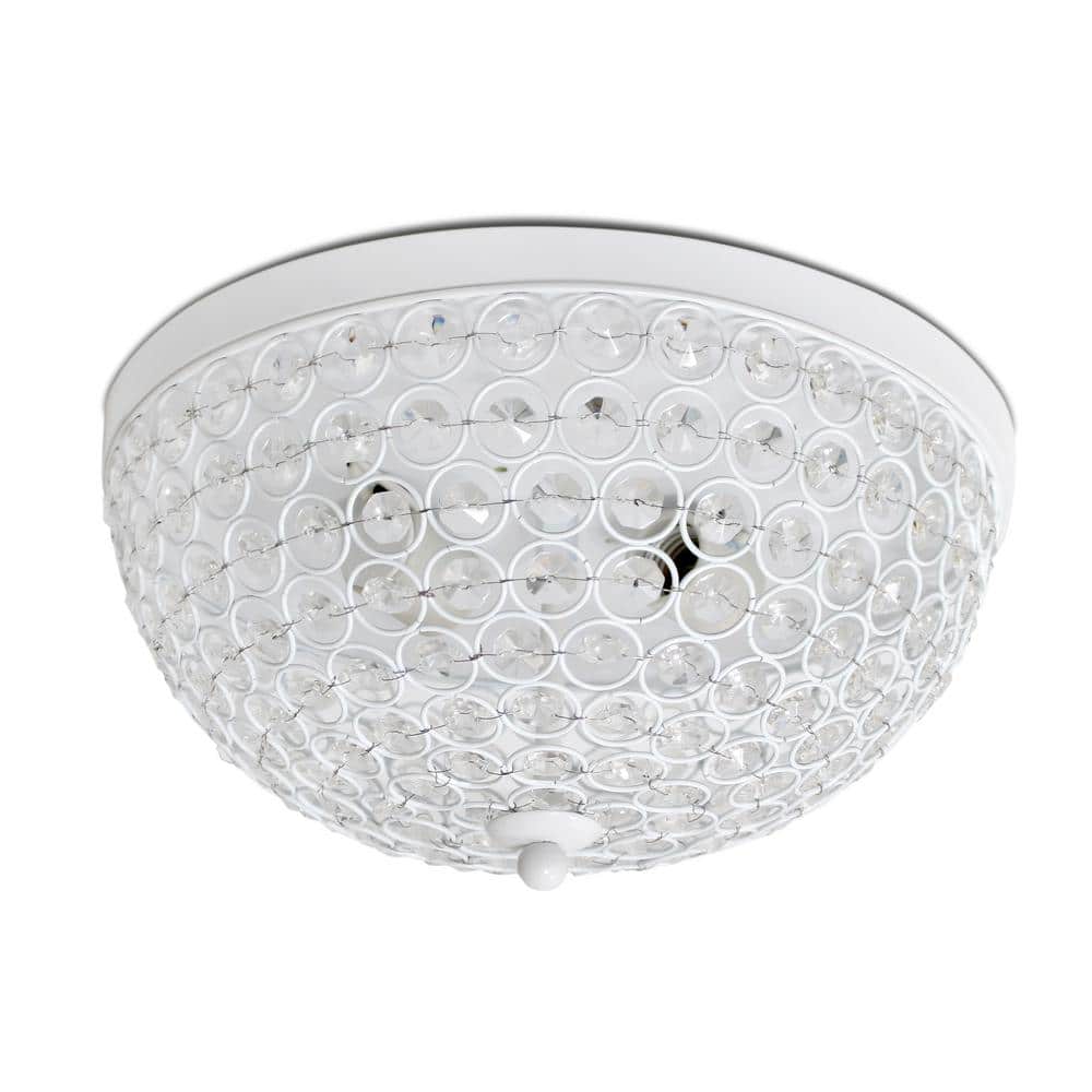 Elipse 13 in. 2-Light White and Crystal Flush Mount