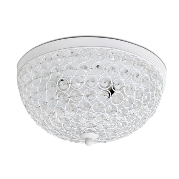 Elegant Designs Elipse 13 in. 2-Light White and Crystal Flush Mount