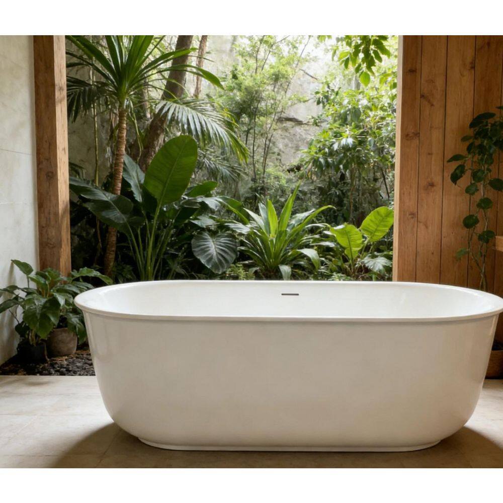 67 in. x 30.7 Oval Acrylic Tub Freestanding Soaking Bathtub with Center Chrome Drain in White Minimalist Design Bathtub price history on PriceWatchPro