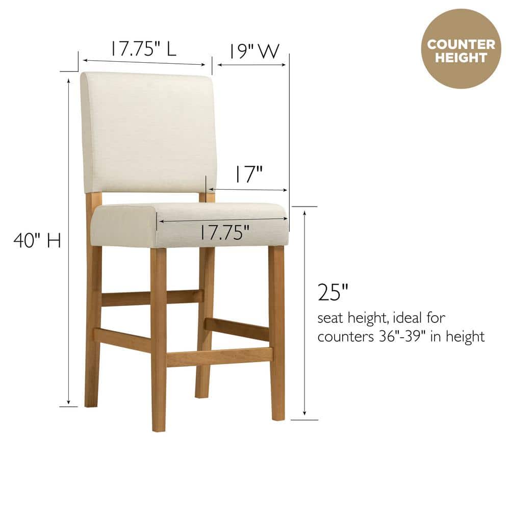 Natural White Sand Upholstered Counter Height Stools with Wood Base, Set of 2