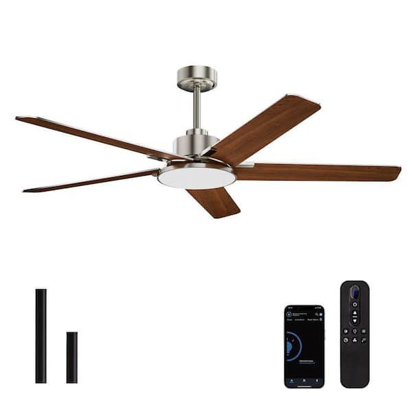 52 in. Indoor Nickel Downrod Mount Modern Ceiling Fan with Integrated LED with Remote Control Included