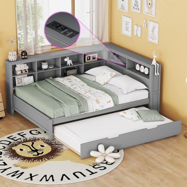 Twin Size House Bed With Twin Size Trundle Solid Wood Platform Bed Frame With Roof And Guardrail For Kids Teens, No Box Spring Needed, White