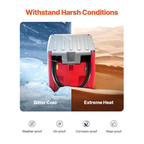 Portable Diesel Tank, 58 Gal. Capacity and 10.6 GPM Flow Rate Red Fuel Tank 12V Electric Transfer Pump and 13.1 ft. Hose