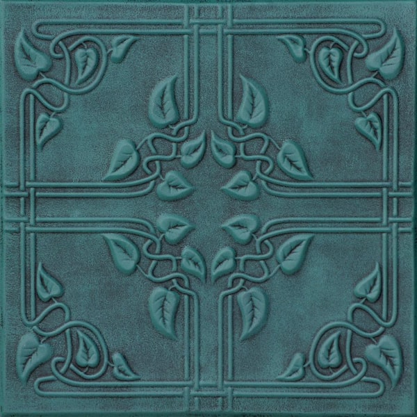 A La Maison Ceilings Ivy Leaves Antique Green 1.6 ft. x 1.6 ft. Decorative Foam Glue Up Ceiling Tile (21.6 sq. ft./case)