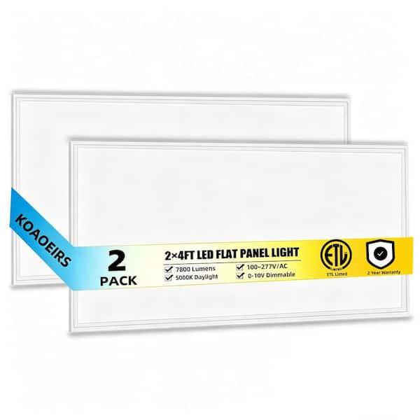 2 ft. x 4 ft. 7800 Lumen 250W Equivalent White Dimmable 5000K Daylight Integrated LED Flat Panel Light Troffer (2-Pack)