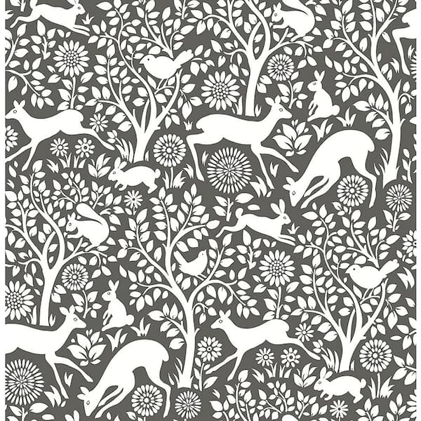 A-Street Prints Meadow Charcoal Animals Charcoal Wallpaper Sample