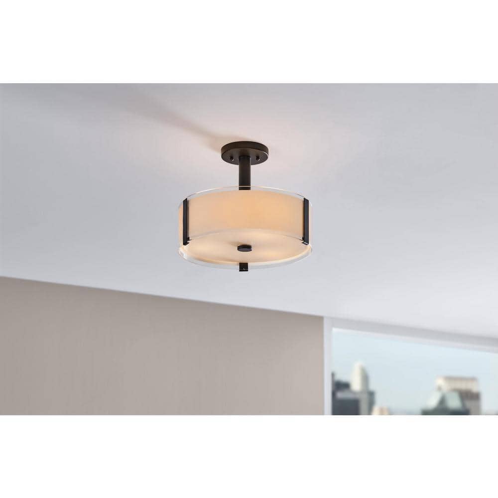 Bourland 14 in. 3-Light Black Semi-Flush Mount Ceiling Light Fixture with White and Clear Glass Double Shade price history on PriceWatchPro