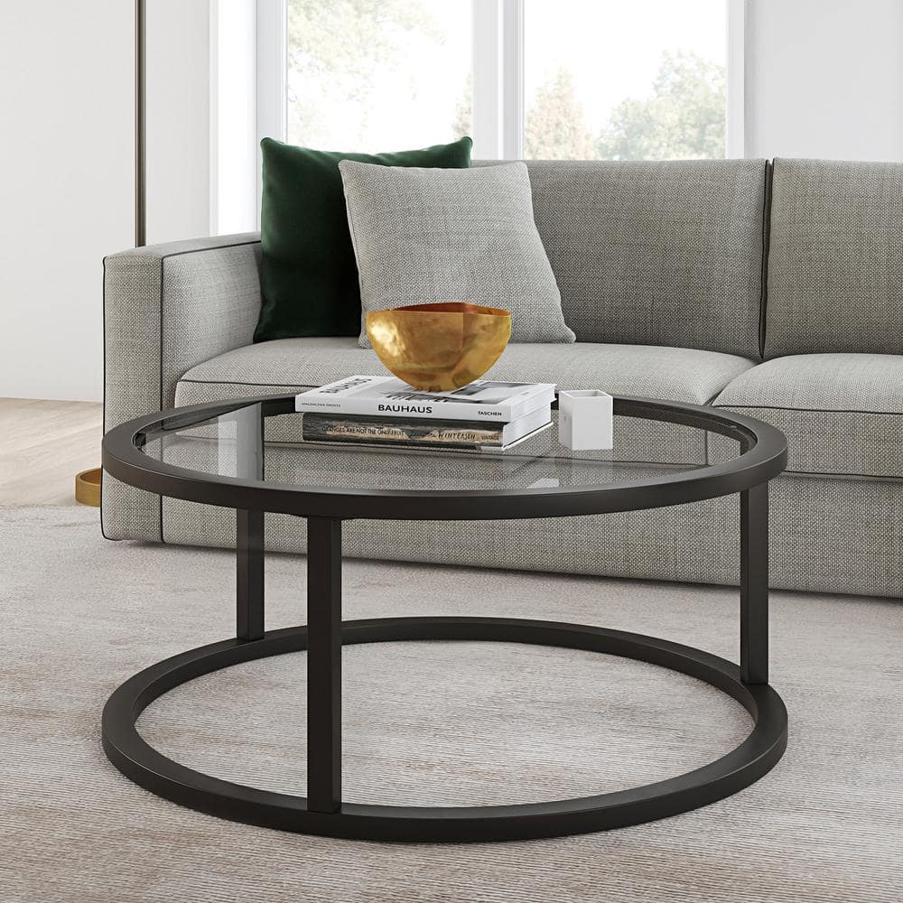 Parker Urban 35" Round Blackened Bronze Glass Coffee Table