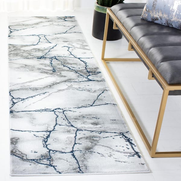 Craft Ivory Gray/Blue 2 ft. x 12 ft. Distressed Abstract Runner Rug