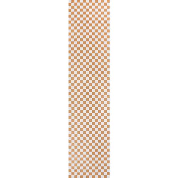 Ainsley Gold/Cream 2 ft. x 8 ft. Modern Cottage Checkerboard Washable Runner Rug