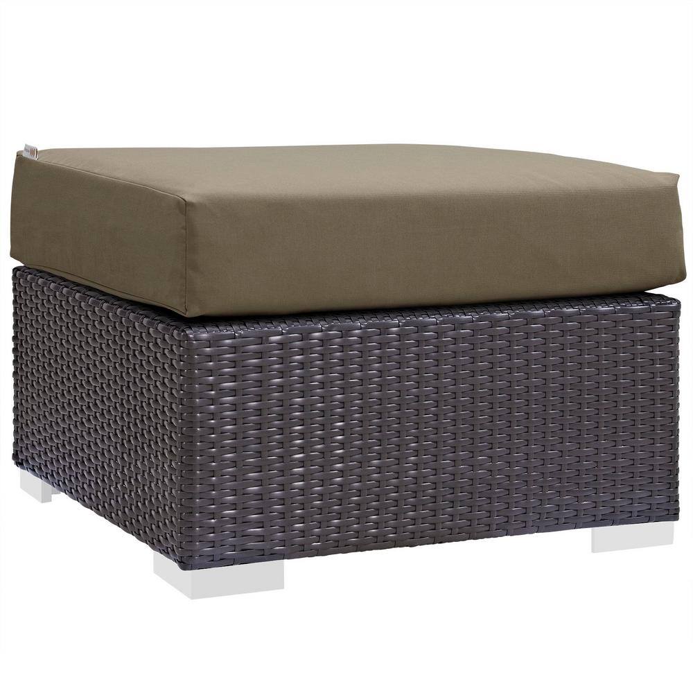 MODWAY Convene Wicker Outdoor Patio Fabric Square Ottoman in Espresso with Mocha Cushion EEI ...