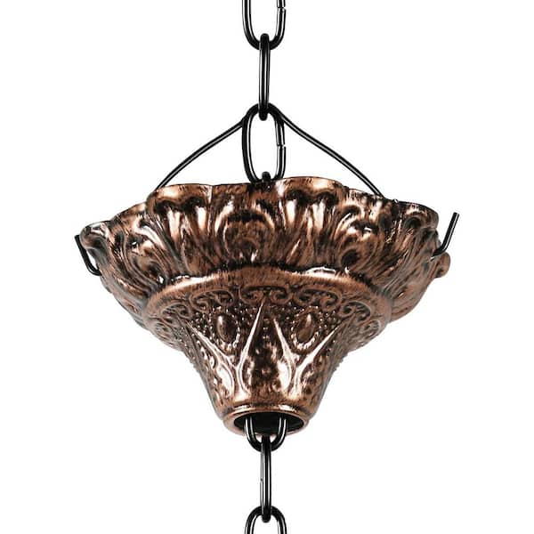 Antique Copper Rain Chain 8.5 ft. with 12 Cups Adjustable Rain Catcher Bell Decorative Garden Water Diverter Chimes